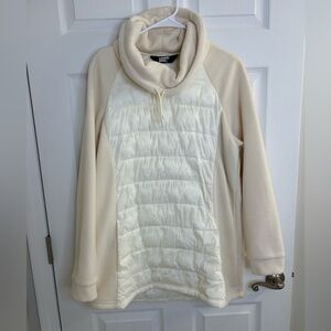 Lands End Womens Pullover XLarge Ivory white Fleece puff Quilted Turtleneck